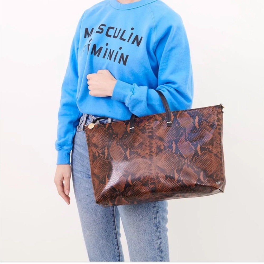 Clare V. Attaché tote bag in cocoa embossed python leather